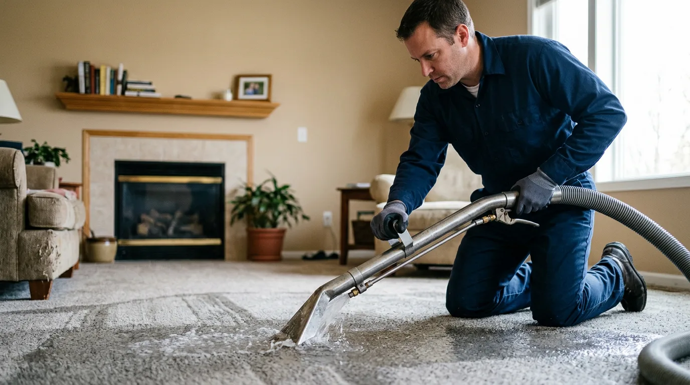 Water damage restoration technician working near Dighton, KS